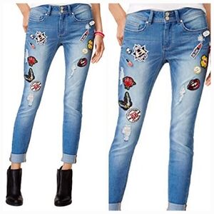 Indigo Rein Juniors' Patch Ripped Skinny Ankle Jeans Fun Patches & Pins  Size 3